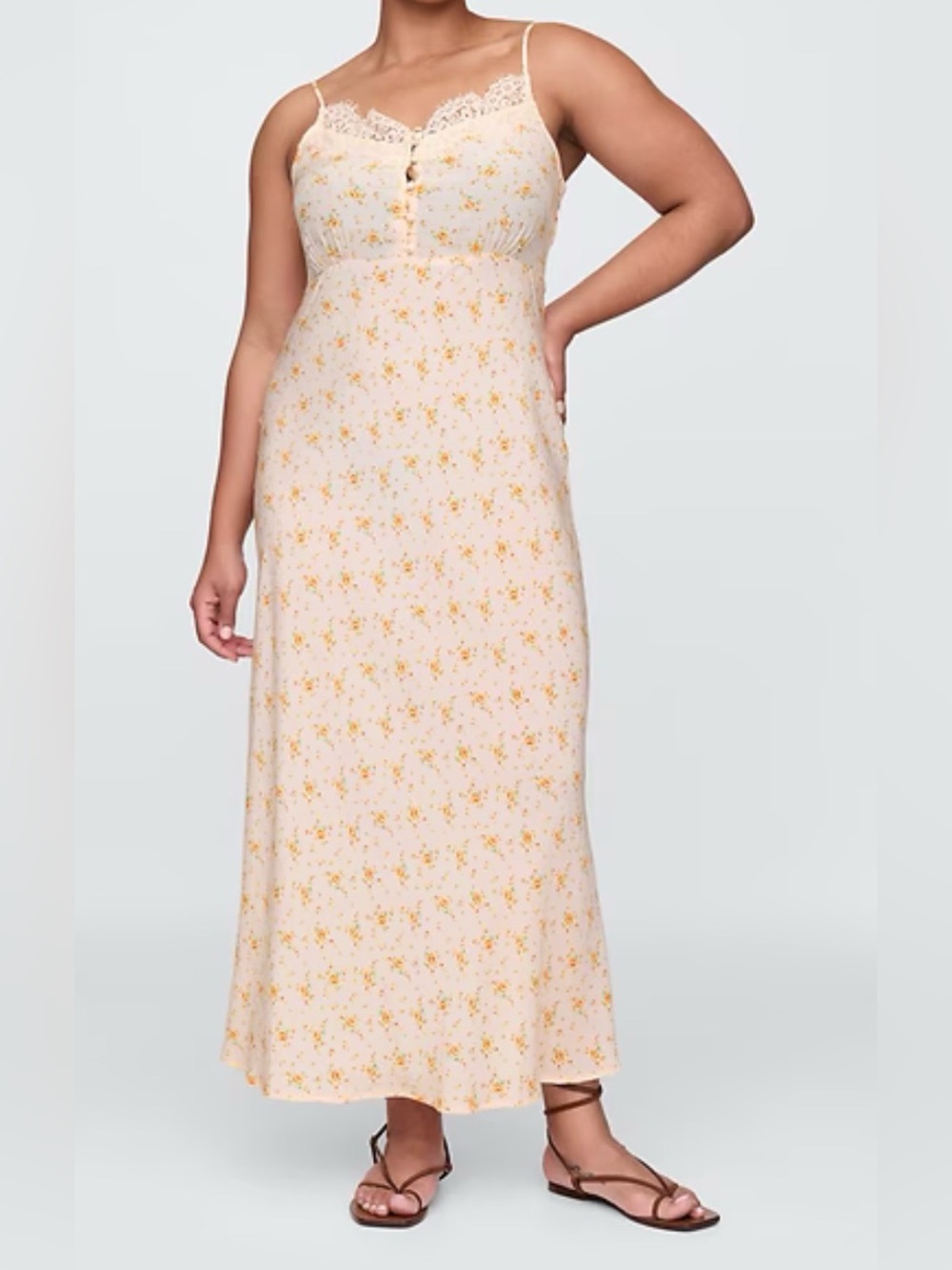 Crepe Lace-Trim Sweetheart Maxi Dress